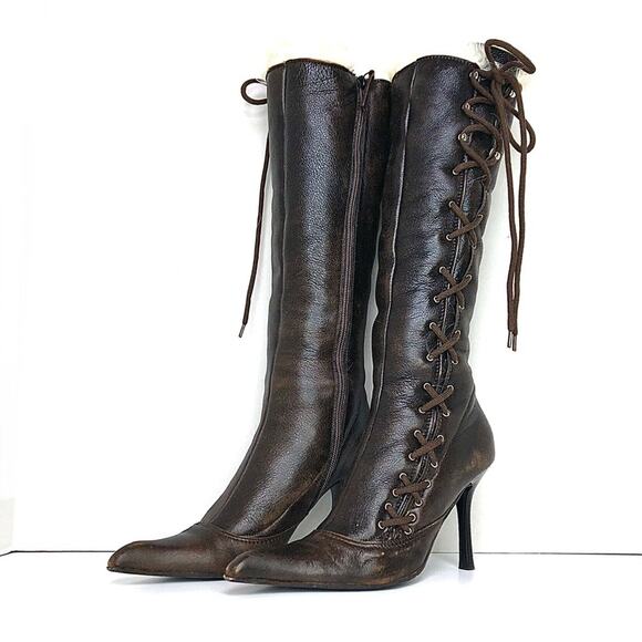 Giuseppe Zanotti Shoes - Giuseppe Zanotti Biork 90 Fur Lined Knee High Pointed Toe Leather Boots 37.5